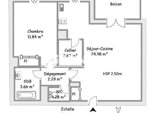 Location Appartement 2 pièces 46.72 m² - RUE C. PERRAULT - F.MANSART Carcassonne 11000