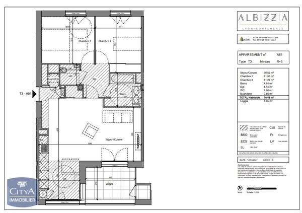 Appartement à louer 3 pièces 70.49m²