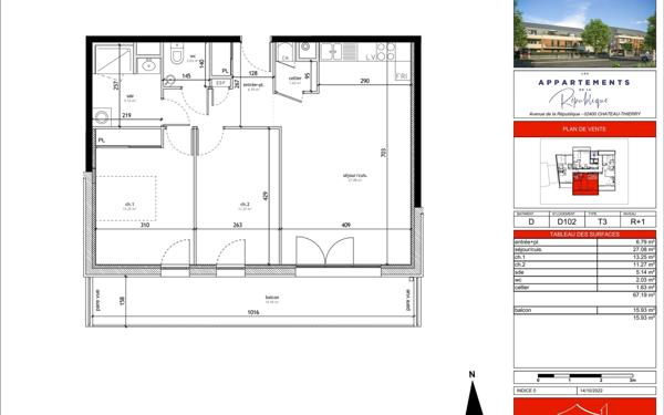 Appartement à vendre    3 pièces • 67,19 m2 Château-Thierry