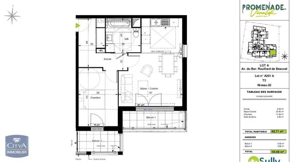 Location appartement 2 pièces de 48.71m²