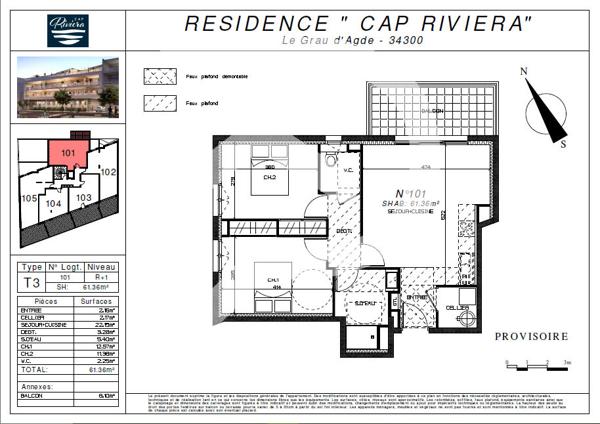 Appartement 3 pièces 61.36 m2