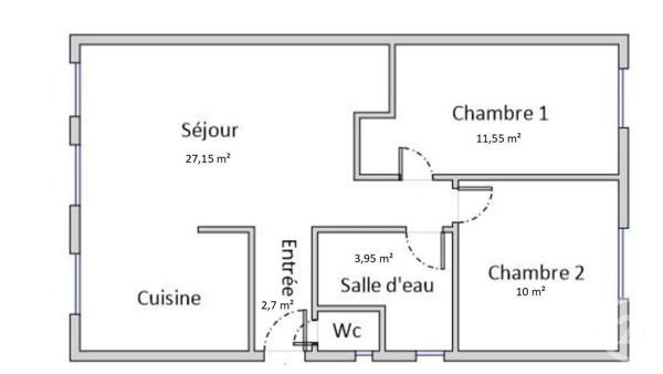 Appartement F3 à vendre  3 pièces - 56,27 m 2   COLOMBES  - 92