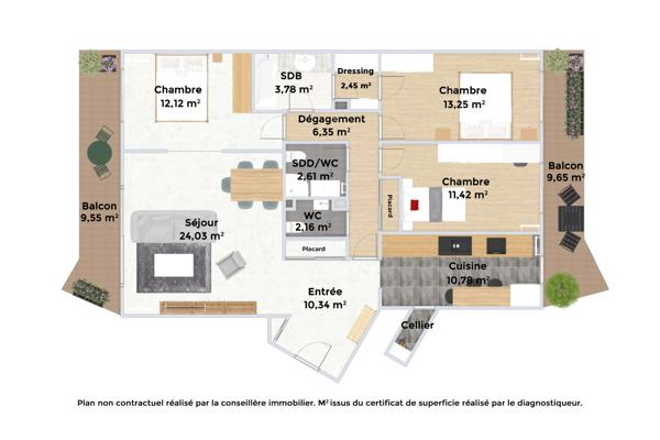 Appartement familial avec deux balcons et vue dégagée