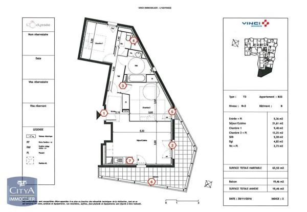 Appartement à louer 3 pièces 60.7m² Toulouse (31300)