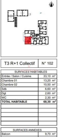 Appartement à vendre 3 pièces de 68 m²