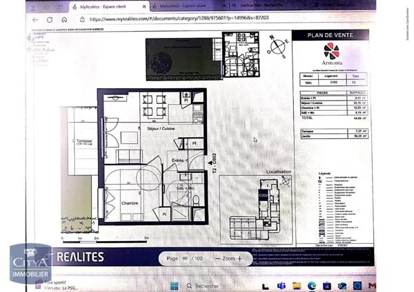 Appartement à louer 2 pièces 44.69m²