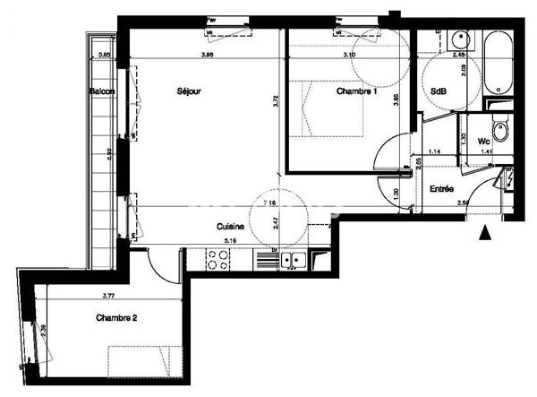 Appartement 3 pièces - 61 m²