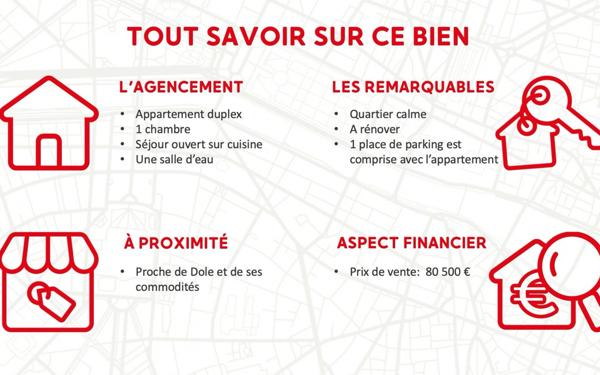 Appartement à vendre    2 pièces • 49 m2 Villette-lès-Dole