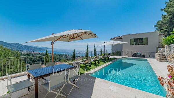 ROQUEBRUNE CAP MARTIN - VILLA NEO CONTEMPORAINE - 5 CHAMBRES - VUE MER PANORAMIQUE- PISCINE - GARAGES