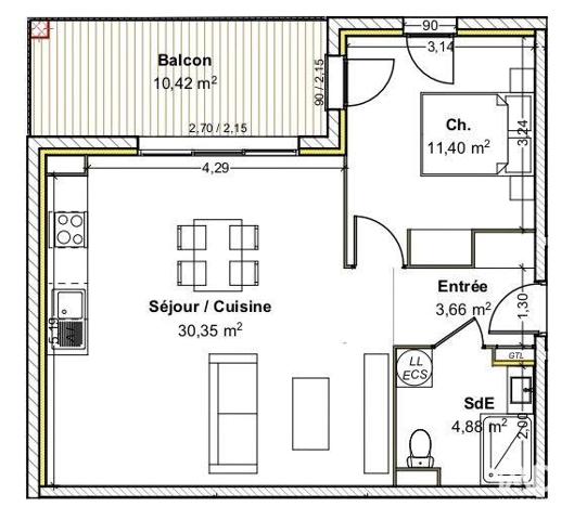 Appartement à vendre 2 pièces 50 m² Guéreins