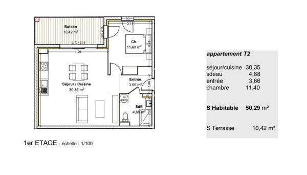 Appartement à vendre 2 pièces 50 m² Guéreins