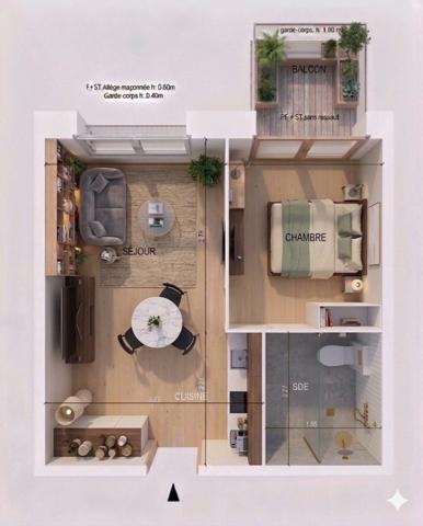 A vendre T2 de 31 m2 à Pantin - Quatre-Chemins