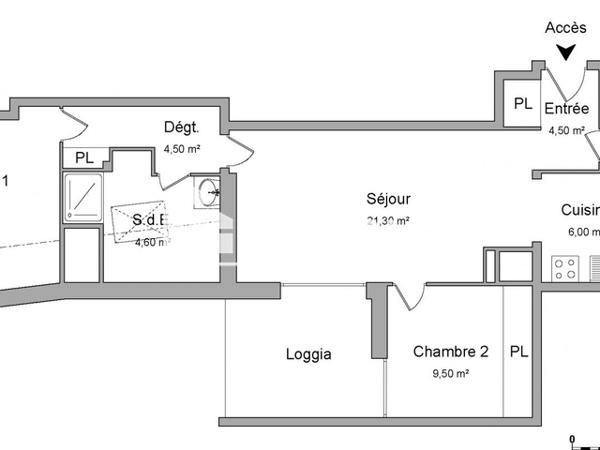 Location Appartement 3 pièces 64.45 m² - QUAI DE QUEYRIES, RUE HORTENSE Bordeaux 33000