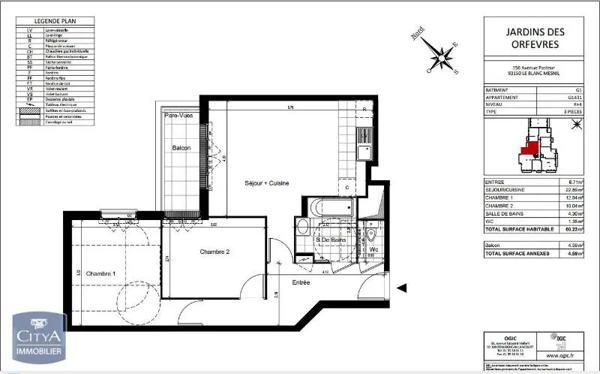 Appartement à louer 3 pièces 60.23m² Le Blanc-Mesnil (93150)