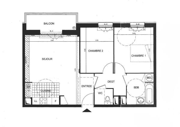 Appartement F3 à vendre  3 pièces - 60,81 m 2   COLOMBES  - 92