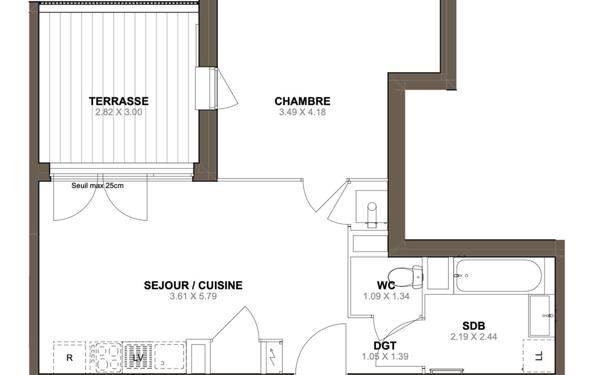 Appartement à vendre    2 pièces • 41,49 m2 Sain-Bel