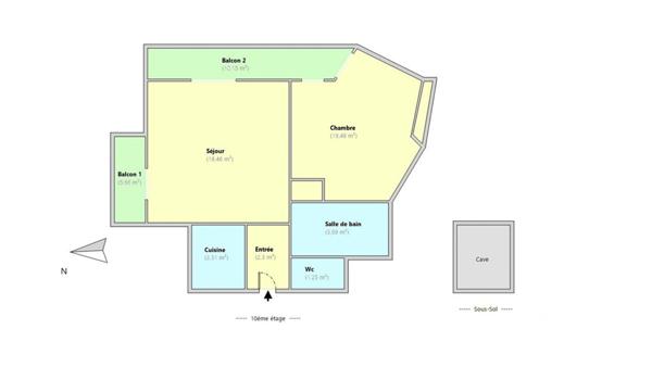 Location appartement 2 pièces 48,79 m² Paris 15
