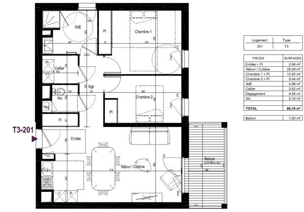 Beaucouze Appartement type 3 - 66 M² - 770 €, Beaucouze 49070
