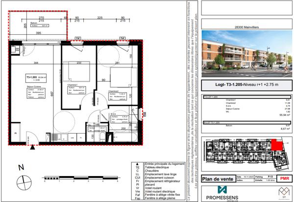Appartement Chartres 3 pièce(s) 55.94 m2