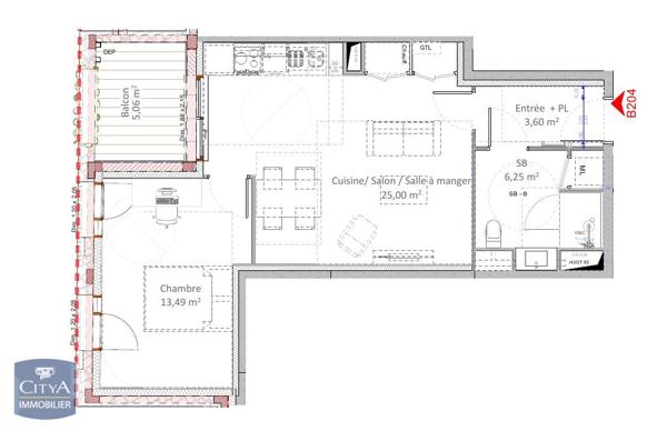 Appartement à louer 2 pièces 48.34m²