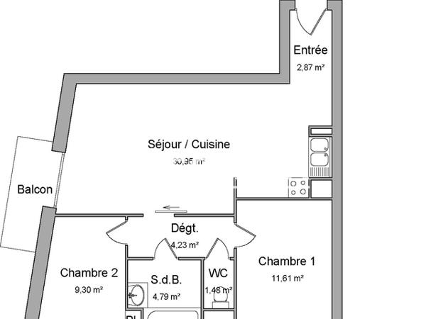 Location Appartement 3 pièces 65.23 m² - 2 RUE MARYSE BASTIE Le Petit Quevilly 76140