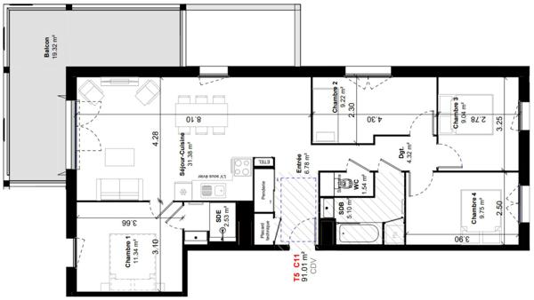 Appartement à vendre 5 pièces 91 m² Tullins