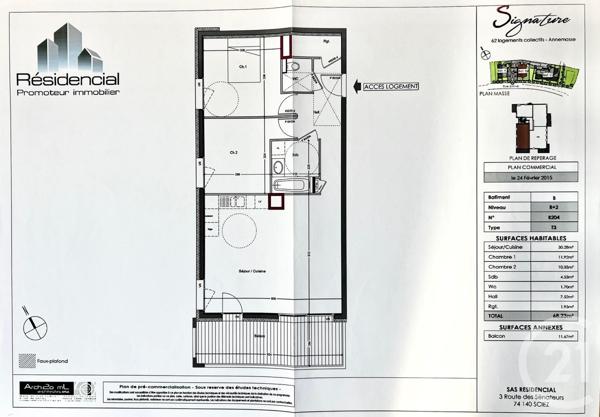 Appartement à vendre  3 pièces - 68,23 m2 ANNEMASSE - 74