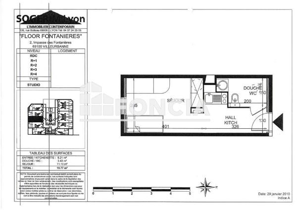 À vendre Studio 19.77 m² - Villeurbanne 69100