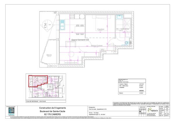 Appartement Sainte Cecile 1 pièce 40.04m² balcon sud vue mer