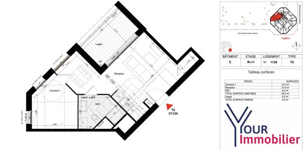 Appartement 2 pièces 45 m²
