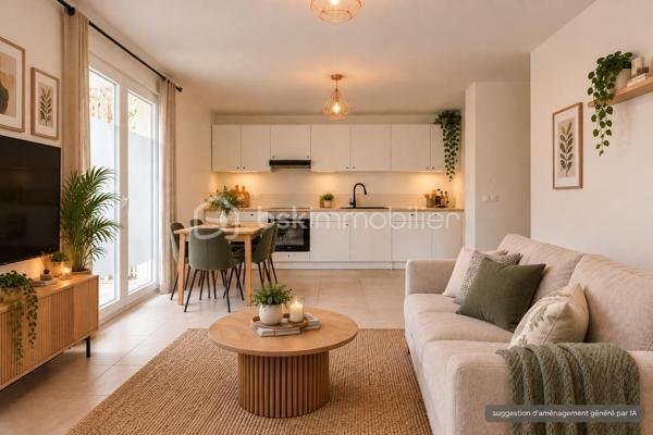 Vous recherchez un appartement récent aux faibles charges disposant de 3 pièces et d'une terrasse en intérieur de copropriété ?

Je vous présente ce T3 de 51 m² carrez situé en rez-de-chaussée avec terrasse donnant sur la cour arborée de la copropriété. L'ensemble immobilier construit en 2020 dispose de 4 bâtiments, une cour commune végétalisée et agrémentée de tables de pique-nique et bains de soleil, un local à vélo et un local poubelle. Le tout situé à 1 min. à pied du bus C15 direction Bachut/Laurent Bonnevay et à moins de 15 min. à pied de Vaulx-en-Velin la Soie. Côté commerces, le Centre Commercial Les Sept Chemins se trouve à moins de 5 min. en voiture.

Au sein de l'appartement se trouve, dès l'entrée, un placard aménagé sur-mesure puis un dégagement desservant des WC indépendants aux normes PMR, une première chambre avec placard intégré de plus de 9 m², une seconde chambre avec placard aménagé sur-mesure de 11 m², une salle de bains munie d'une large baignoire, d'un sèche-serviette, lavabo, miroir et meuble récents, puis la cuisine avec ses équipements neufs, ouverte sur le séjour et mesurant plus de 21 m². La terrasse de plus de 8 m² et orientée Sud/Est est accessible depuis l'espace de vie.

Aucun travaux à prévoir pour cet appartement aux normes récentes.

Un garage en sous-sol est disponible en sus du prix.

Suggestion d'aménagement générées par Intelligence Artificielle