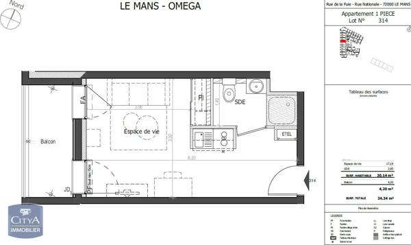 Appartement à louer 1 pièce 20.14m² Le Mans (72000)