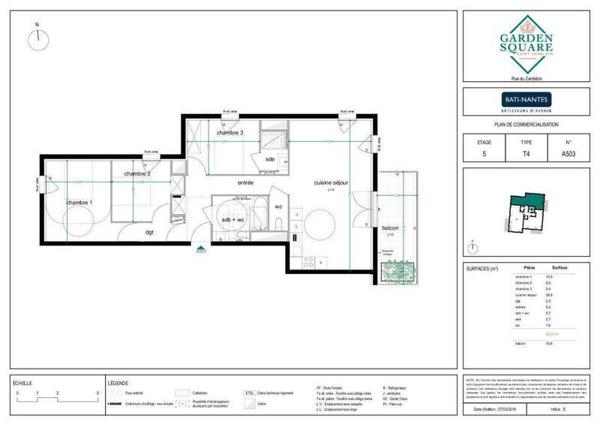 Appartement 4 pièces                                        - 44800 Saint-Herblain Réf : 12303