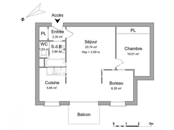 Location Appartement 2 pièces 49.05 m² - 30-32 RUE RONSARD Pau 64000