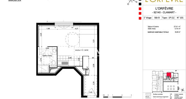 Location Studio meublé 32.2 m² - Clamart 92140