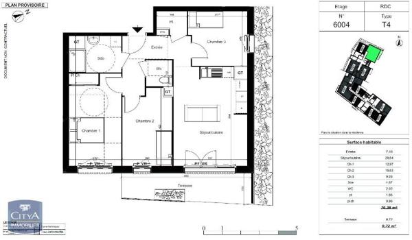 Appartement à louer 4 pièces 70.38m²