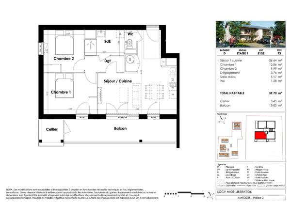 Appartement T3 à vendre  3 pièces - 59,70 m 2   MIOS  - 33