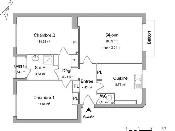 Location Appartement 3 pièces 70.84 m² - 10 RUE LENOBLE Brest 29200