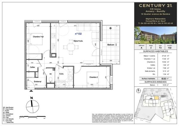 Appartement T3 à vendre  3 pièces - 65,83 m 2   FAVERGES SEYTHENEX  - 74