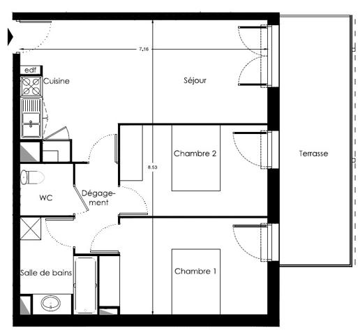 Appartement Lormont 58.97 m²