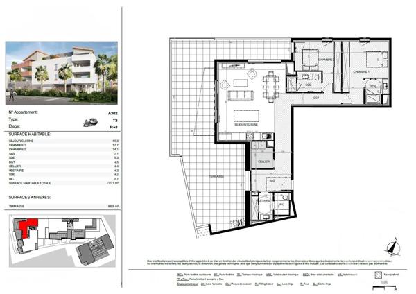 Appartement T3 à vendre  3 pièces - 111,10 m 2   BAILLARGUES  - 34