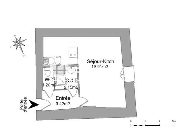 Location Studio 26.68 m² - 67 RUE DE BOURGOGNE Vienne 38200