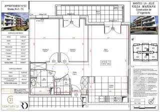 Appartement F3 à vendre  3 pièces - 62,27 m2 MANTES LA JOLIE - 78