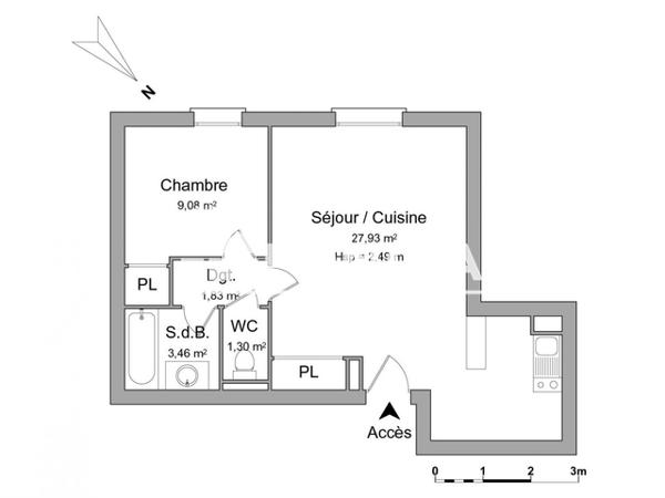 Location Appartement 2 pièces 43.6 m² - 105 A 107, RUE BOURBON Bordeaux 33000