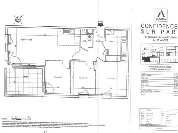 Location Appartement 4 pièces 74.62 m² - 57 BOULEVARD PIERRE DE COUBERTIN Nantes 44100