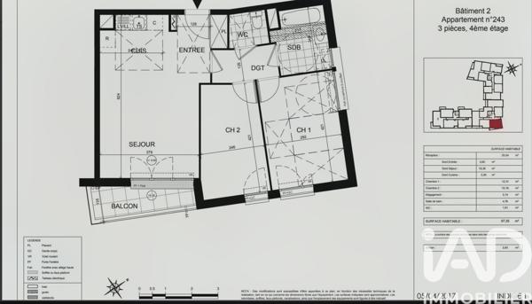 Appartement à vendre 3 pièces 57,35 m² Cergy