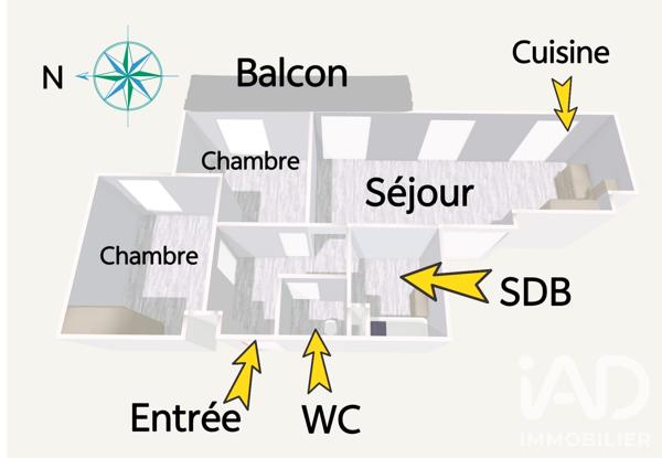 Appartement à vendre 3 pièces 61,23 m² Puteaux