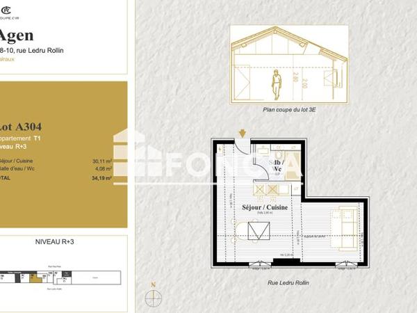 Location Studio 34.19 m² - 8 RUE PAUL PONS Agen 47000