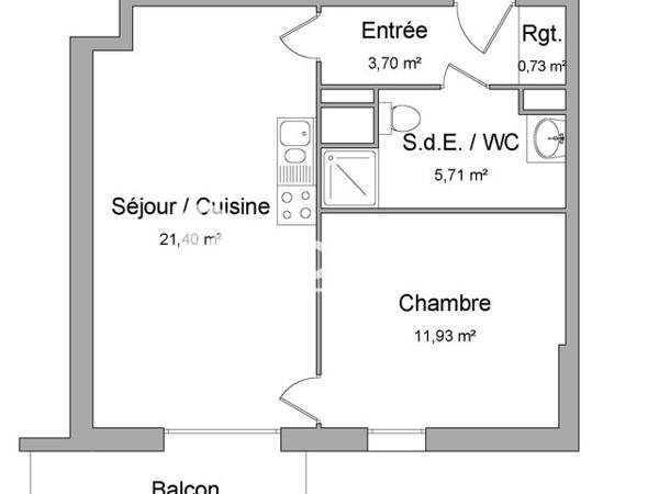 Location Appartement 2 pièces 43.47 m² - 6 BALLADE DES AMOUREUX Herouville Saint Clair 14200