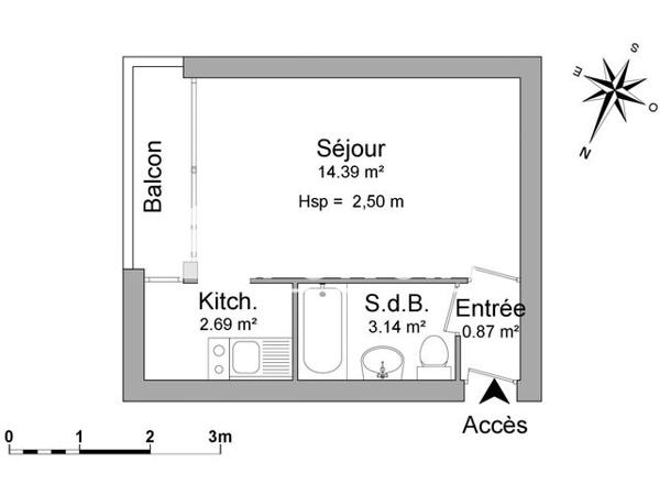Location Studio 21.09 m² - 266 ROUTE DE FOUGERES Rennes 35000